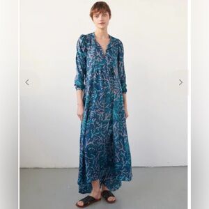 CHUFY | NWT Mila Corral Reef Maxi Dress in Gunai Blue 100% Silk - XS Aussie Days